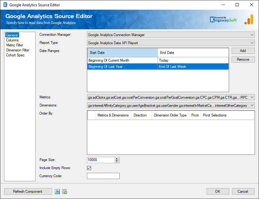 SSIS google analytics source - Data API